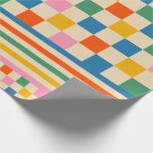 Fun Karo Farbiges Schachbrett Streifen Retro 80er Geschenkpapier (Ecke)