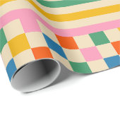 Fun Karo Farbiges Schachbrett Streifen Retro 80er  Geschenkpapier (Rolleneckpunkt)