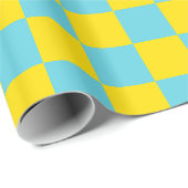 Fun Karo Hellgelb und Cyan Aqua Blue Muster Geschenkpapier (Rolleneckpunkt)