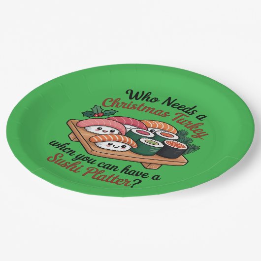Fun Kawaii Christmas Sushi Platter Pappteller (Schrägansicht)