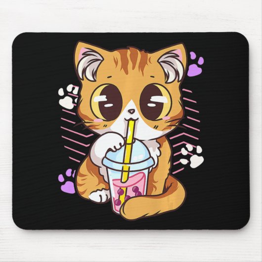Fun Kawaii Niedliche Katze Boba Blubble Milk Tee A Mousepad (Vorne)