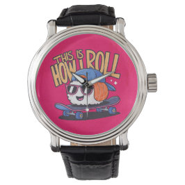 Fun Kawaii Sushi auf Skateboard Armbanduhr