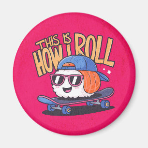 Fun Kawaii Sushi auf Skateboard Magnet