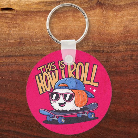 Fun Kawaii Sushi auf Skateboard Schlüsselanhänger (Rückseite)