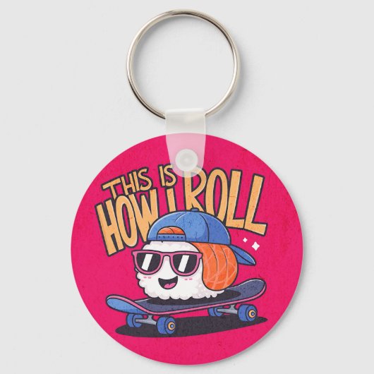 Fun Kawaii Sushi auf Skateboard Schlüsselanhänger (Rückseite)