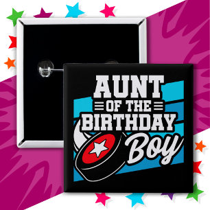 Fun Kids Hockey Party Tante of the Birthday Boy Button