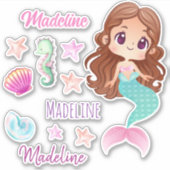 Fun Kid's Mermaid Name Set Aufkleber (Vorderseite)