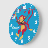 Fun kids name monkey red, blue & white wall clock große wanduhr (Winkel)