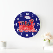 Fun kids name train red and navy blue wall clock große wanduhr (Zuhause)
