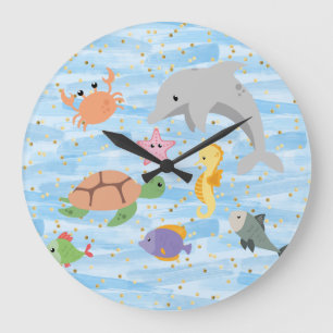 Fun Kids niedliche Meerestiere Delphin Schildkröte Große Wanduhr
