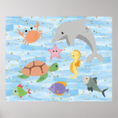 Fun Kids niedliche Meerestiere Delphin Schildkröte Poster (Vorne)