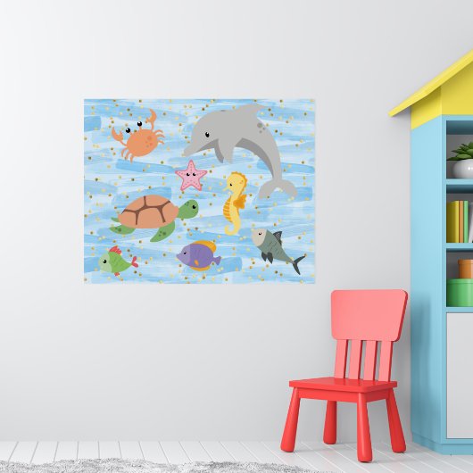 Fun Kids niedliche Meerestiere Delphin Schildkröte Poster (Kinderzimmer 1)
