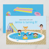 Fun Kid's Pool Party Geburtstag Einladung (Vorne/Hinten)
