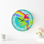 Fun kids rainbow macaw parrot name aqua wall clock große wanduhr (Zuhause)