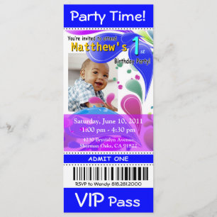 Fun Kids VIP Pass Event Ticket Foto Party (blau) Einladung