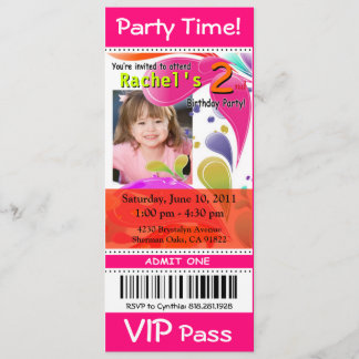 Fun Kids VIP Pass Event Ticket Foto Party fuschia Einladung
