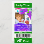 Fun Kids VIP Pass Event Ticket Foto Party (grün) Einladung (Vorne/Hinten)