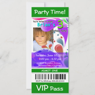 Fun Kids VIP Pass Event Ticket Foto Party (grün) Einladung