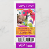 Fun Kids VIP Pass Event Ticket Foto Party lila Einladung (Vorne/Hinten)