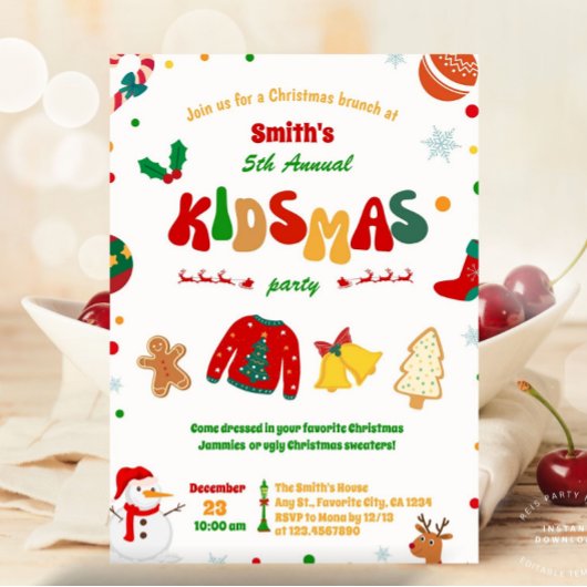 Fun Kidsmas Weihnachtsfeier Geburtstagsparty Einladung