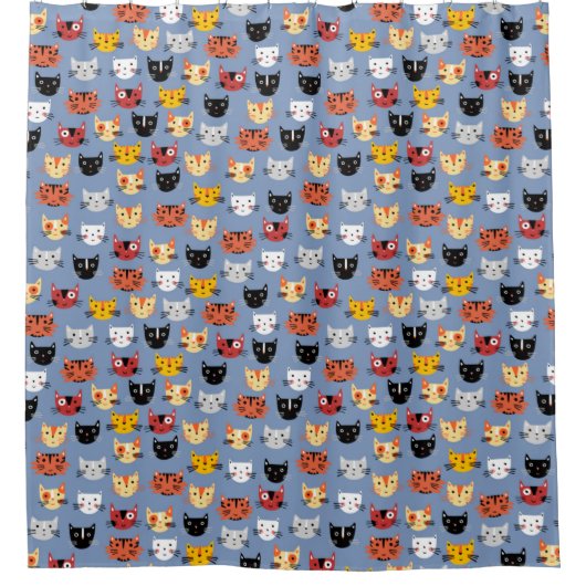 Fun Kitty Cat Pattern Blau Duschvorhang (Vorderseite)
