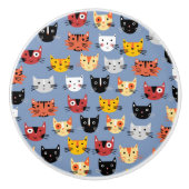 Fun Kitty Cat Pattern Blau Keramikknauf (Vorderseite)