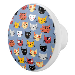 Fun Kitty Cat Pattern Blau Keramikknauf