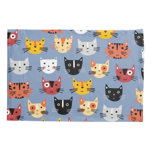 Fun Kitty Cat Pattern Blau Kissenbezug (Rückseite-Links)