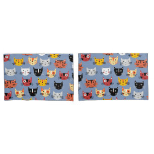 Fun Kitty Cat Pattern Blau Kissenbezug