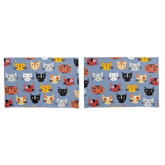 Fun Kitty Cat Pattern Blau Kissenbezug (Vorderseite-Set)