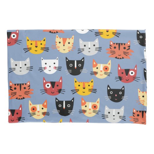 Fun Kitty Cat Pattern Blau Kissenbezug (Vorderseite-Links)
