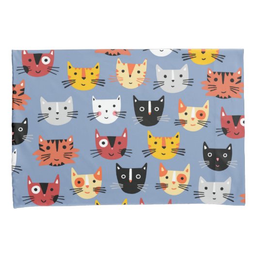 Fun Kitty Cat Pattern Blau Kissenbezug (Vorderseite-Rechts)