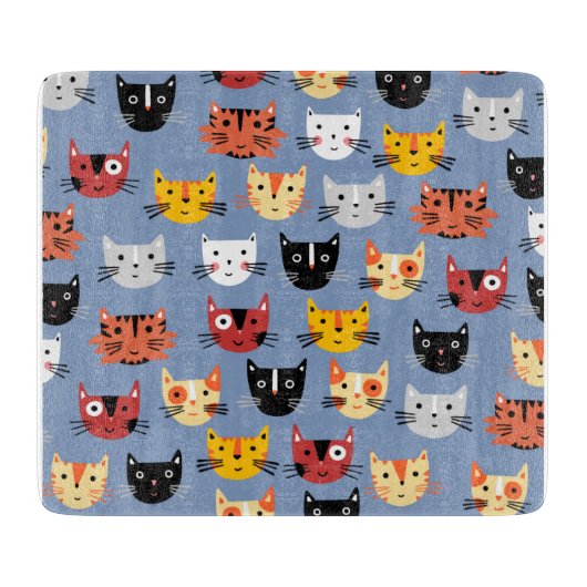 Fun Kitty Cat Pattern Blau Schneidebrett (Vorderseite)