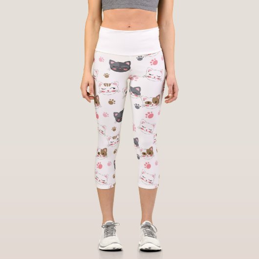 Fun Kitty Cat Pattern Capri Leggings (Vorderseite)