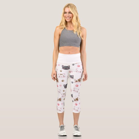 Fun Kitty Cat Pattern Capri Leggings (Vorderseite)