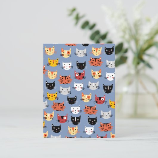 Fun Kitty Cat Pattern Postkarte (Stehend Vorderseite)