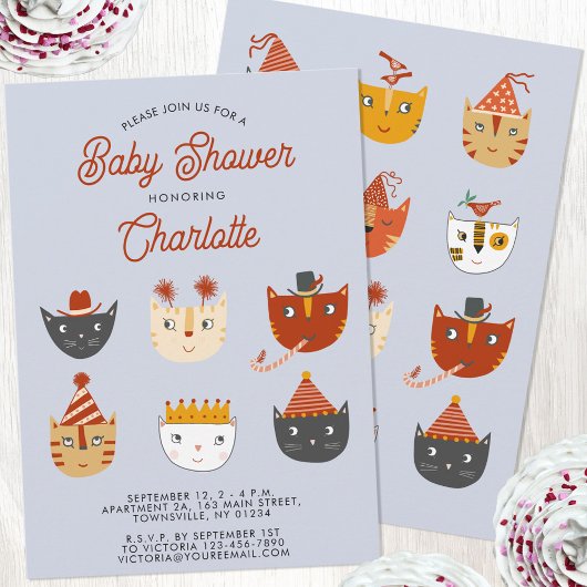 Fun Kitty Cat Personalisiert Babydusche Einladung