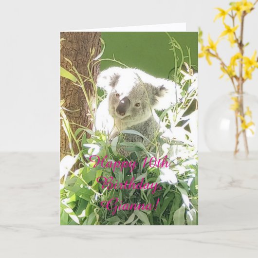 Fun Koala, Happy 10. Geburtstag, Karte (Gelbe Blume)