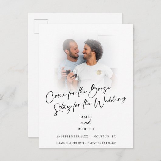 Fun kommen für Booze Foto Save the Date Ankündigun Ankündigungspostkarte (Vorne/Hinten)