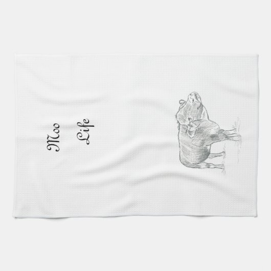 Fun Kuh Schwarz und Weiß Zeichnend |Moo Life Geschirrtuch (Horizontal)