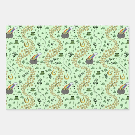 Fun Künstlerisches irisches Kleeblatt Regenbogen L Geschenkpapier Set (Vorderseite)