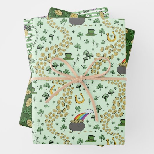 Fun Künstlerisches irisches Kleeblatt Regenbogen L Geschenkpapier Set (Beispiel)