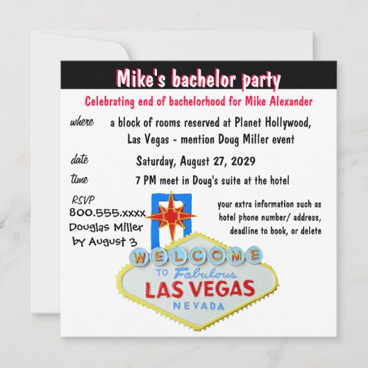 Fun Las Vegas Bachelor Party Einladung (Vorderseite)