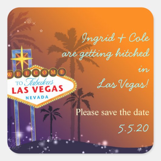Fun Las Vegas Wedding Save the Date Quadratischer Aufkleber (Vorderseite)