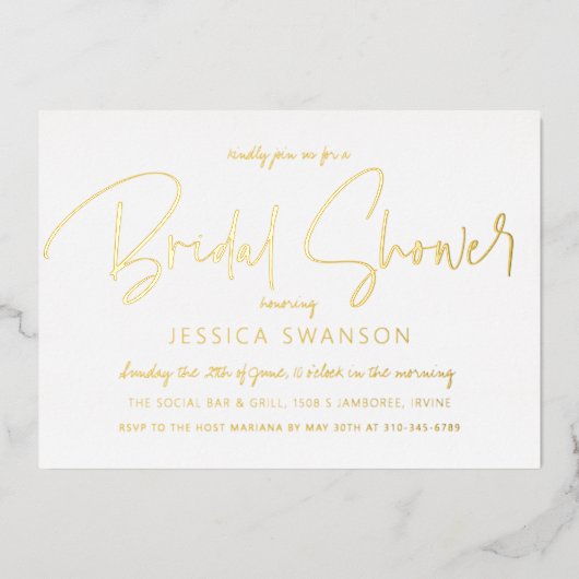 Fun Lässiges Script Brautparty Gold Folieneinladung (Vorderseite)