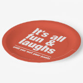 FUN & LAUGHS-Teller für benutzerdefiniertes Farbpa Pappteller (Schrägansicht)