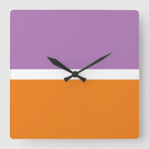 Fun Lavender Lila weiße Orangefarbene Farbblöcke Quadratische Wanduhr
