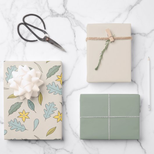 Fun Leaf Muster mit passender Farbe Geschenkpapier Set (Vorderseite)