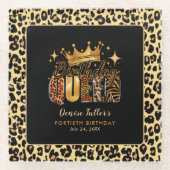 Fun Leopard Birthday Queen 40 Geburtstag Glasuntersetzer (Vorderseite)
