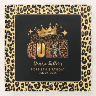 Fun Leopard Birthday Queen 40 Geburtstag Glasuntersetzer